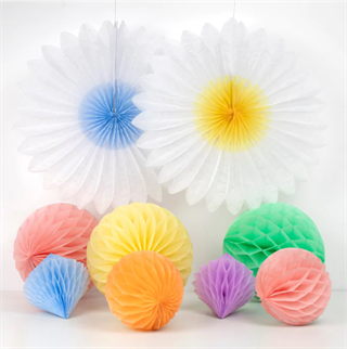Meri Meri - Pastel Honeycomb Decoration Kit - Pastel Petek Dekor Kiti - 16lı Çarklar & Küreler
